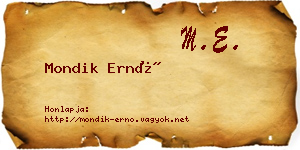 Mondik Ernő névjegykártya